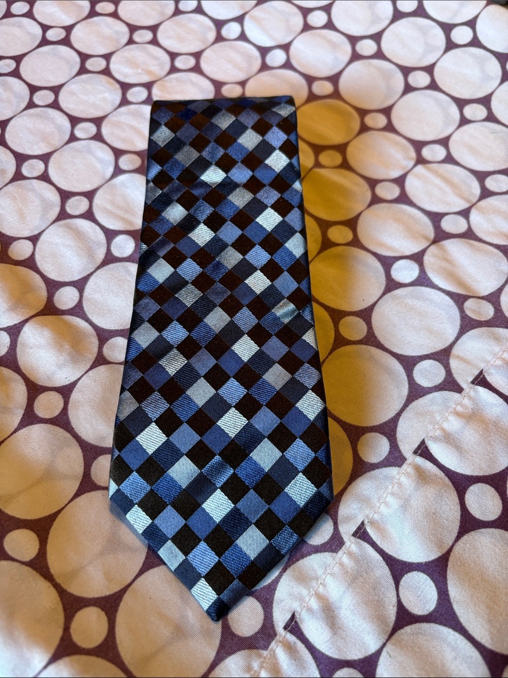 Merona Blue and Black Checkered Silk Tie